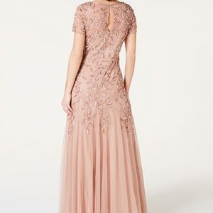 Adrianna Papell Rose Gold Beaded Gown